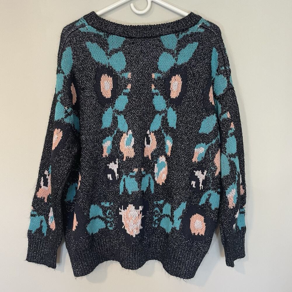 Zara Knit Floral Metallic‎ Oversized Sweater Women's Size S Shimmer Jacquard - Picture 8 of 8